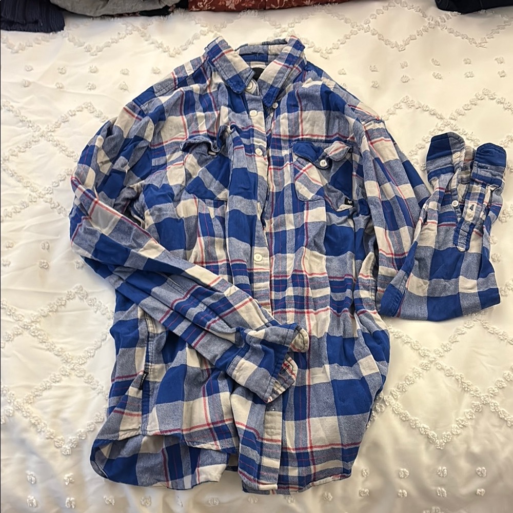 Blue and White Plaid Button-Up Shirt